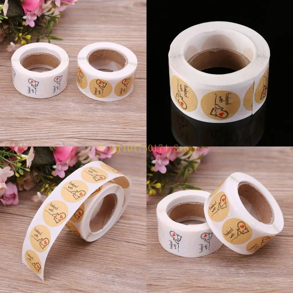 500Pcs Baked With Love Round Kraft Paper Sticker Adhesive Baking Label For Chris top sale