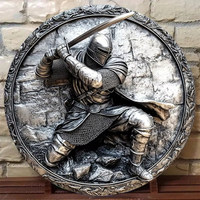 2D Medieval Knight Logo Round Wood Wall Sign Suitable for Indoor and Outdoor Farm Restaurant Bar Cafe Gym Wood Panel Decoration