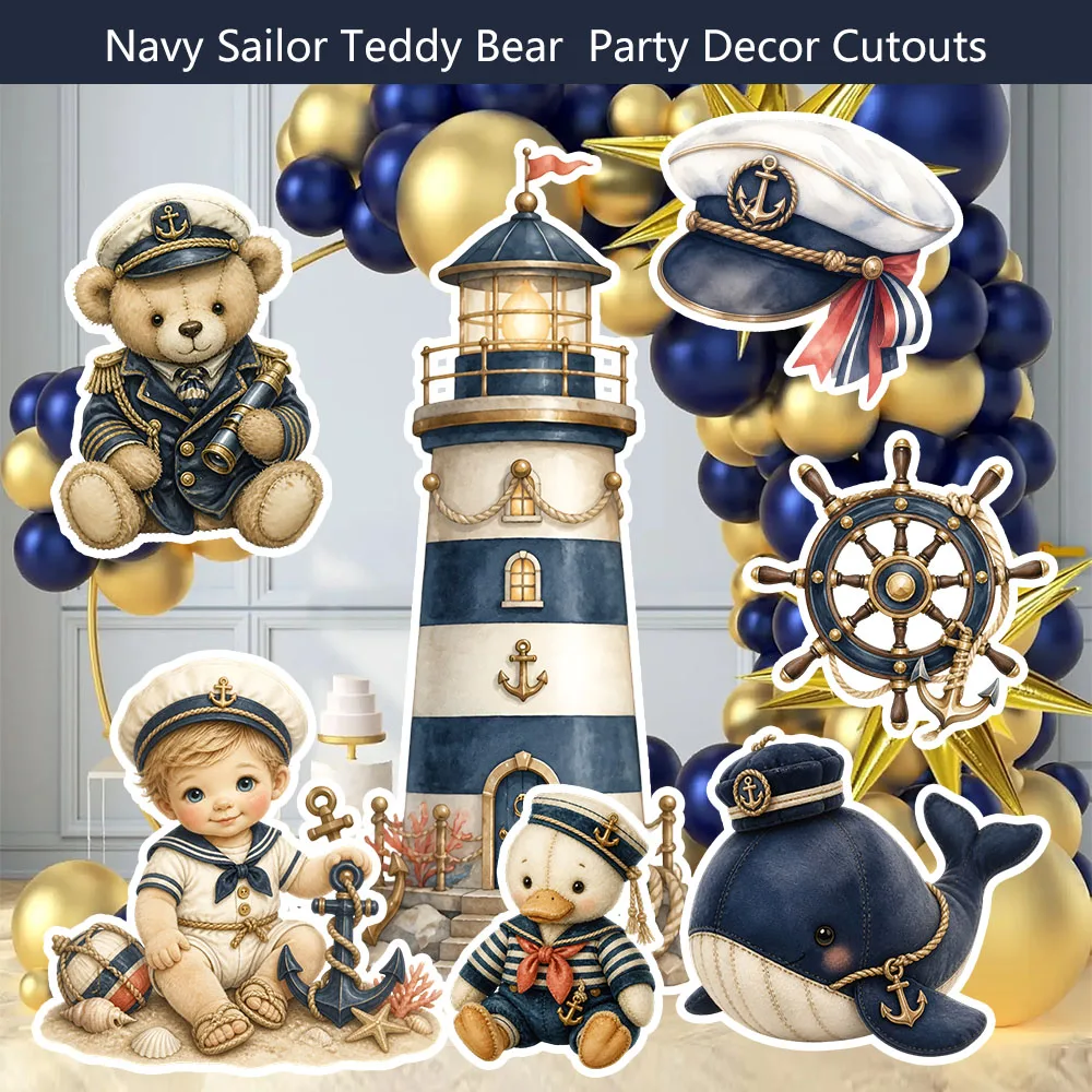 Navy Sailor Teddy Bear Party Decor Cutouts Backdrop Baby Shower Props Birthday Party Stand Up Props Sign Yard