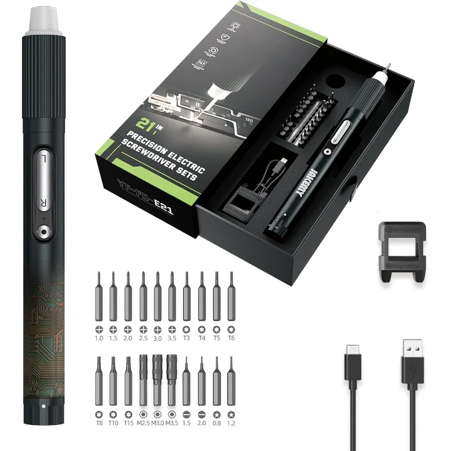 

Cordless Electric Screwdriver Upgraded 3 Gear Adjustable Torque Screwdriver Kit Magnetic Precision Power with LED Light USB Rec