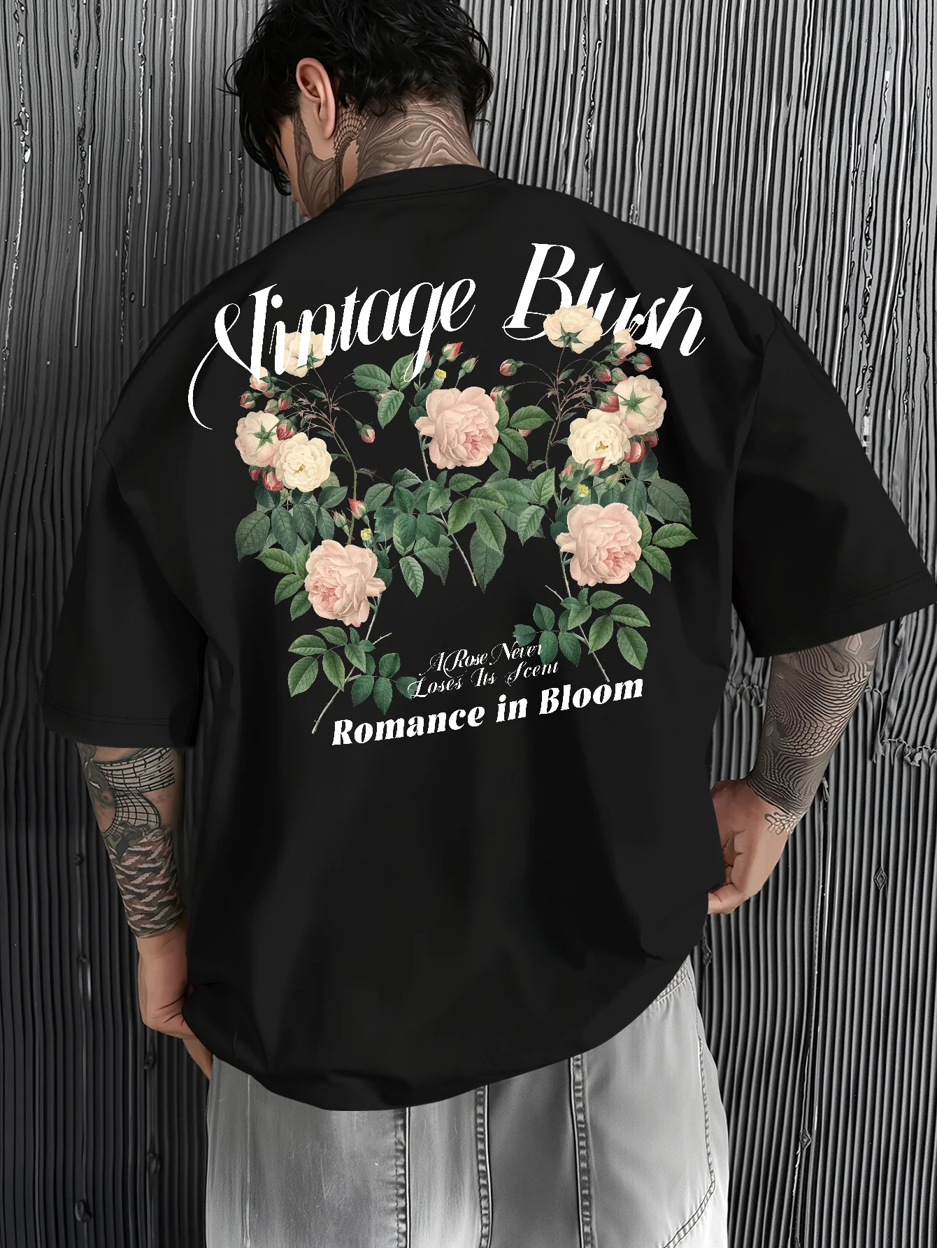 Retro Romantic Rose Handwritten Slogan Printed 100% Cotton Men's T-shirt - Artistic Trend Romantic and Comfortable Top for Men