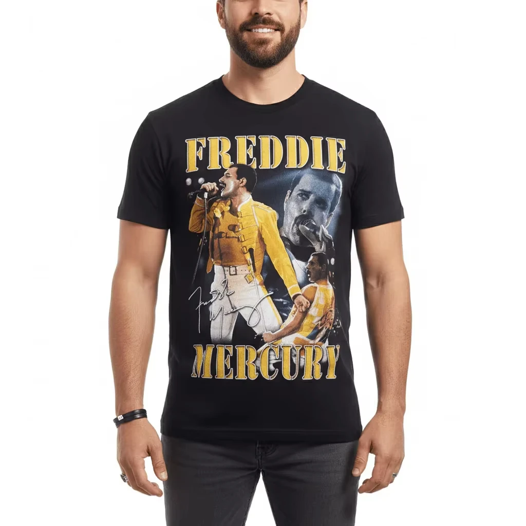 Freddie Mercury Iconic Yellow Jacket Print summer 100  Cotton T-Shirt Queen Rock Legend Unisex Short Sleeve outdoor recreation