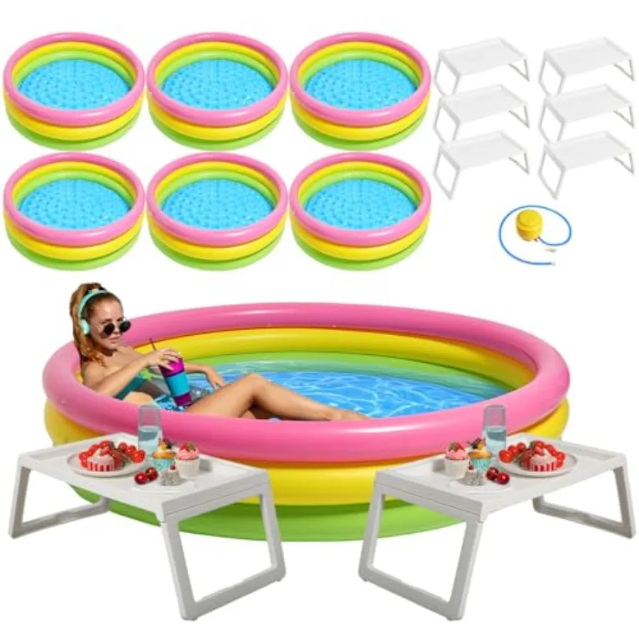 

13 Pcs Outdoor Movie Night Inflatable Swimming Pool 51in x 13in Colorful Blow up Pools with Foldable Portable Serving Tray Tabl