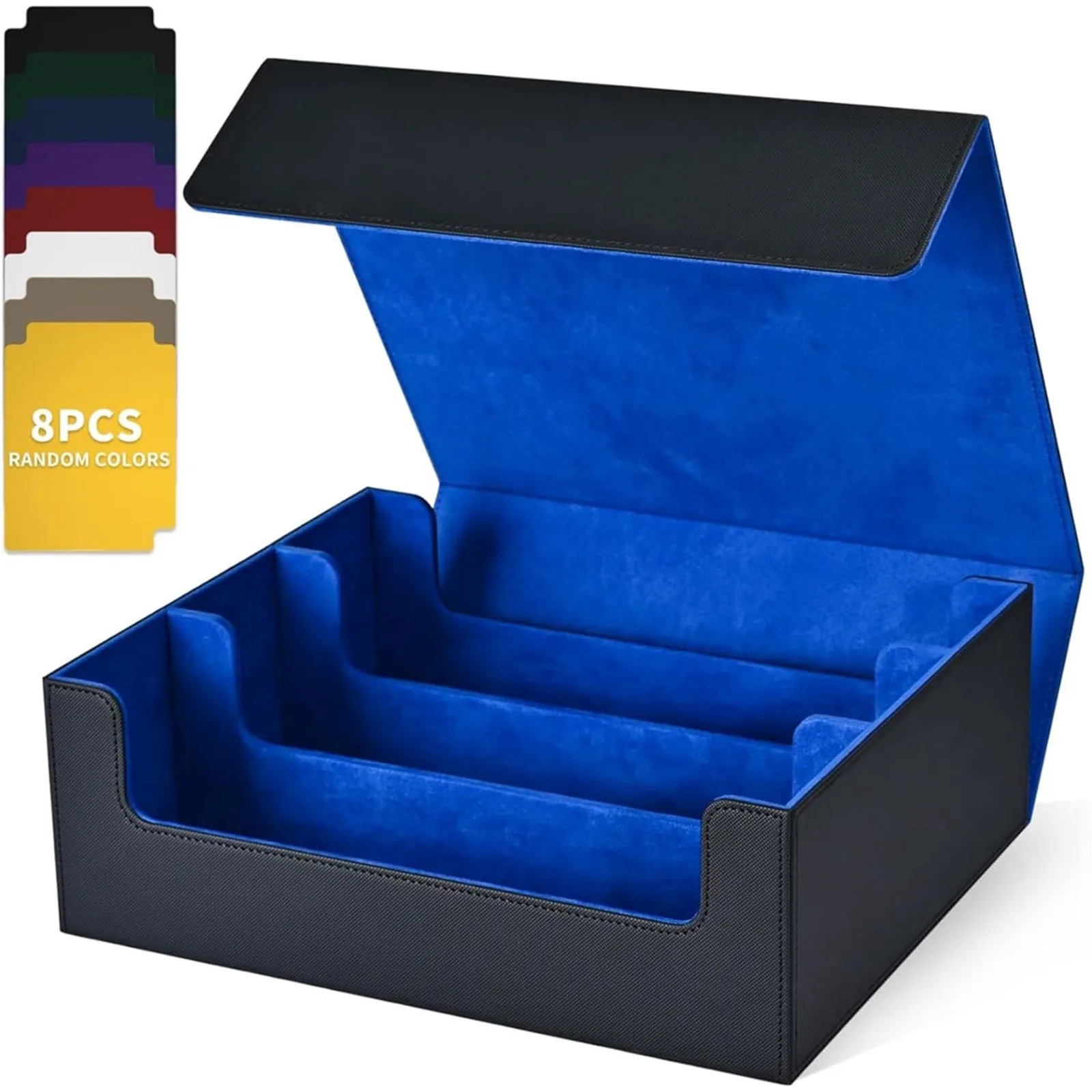 

Card Storage Box Leather Magnetic Three Rows Faux Leather Compartment Drawer With Card Tray For Game Business Sports Cards