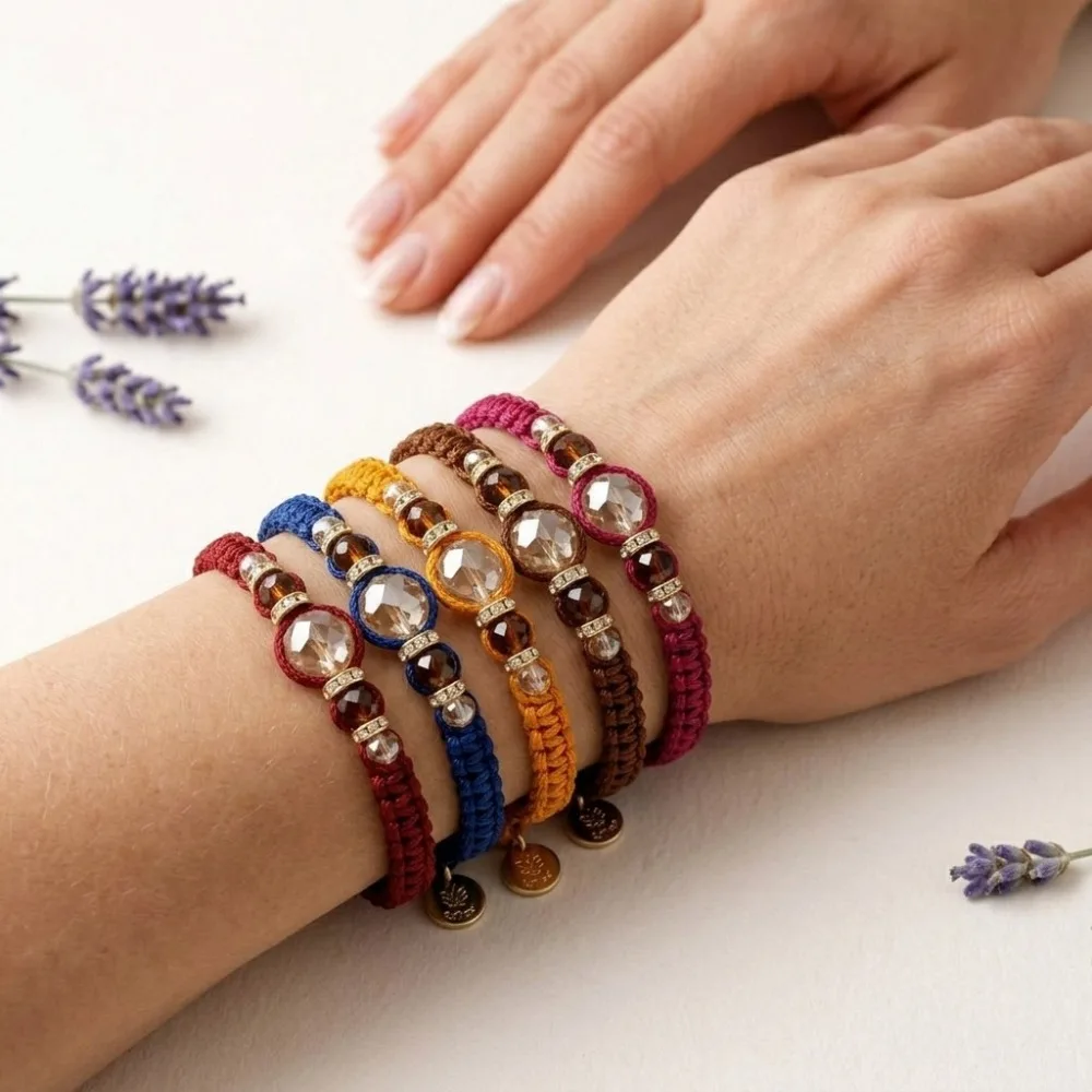 Handmade Crystal Beaded Woven Bracelet for Women Multi Color Adjustable Drawstring Rope Chain Friendship Bracelet Jewelry Gift