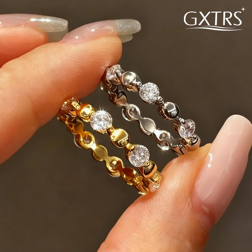 

GXTRS Real Moissanite Rings For Women S925 Silver Fashion Lab Diamond Eternity Row Ring Gifts 18K Plated Fine Jewelry Certified