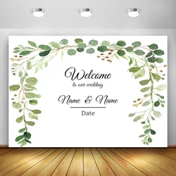 Welcome to Our Wedding Party Banner Photography Backdrop Custom Name Leaves Frame Backgrounds Photo Studio Bridal Bachelorette