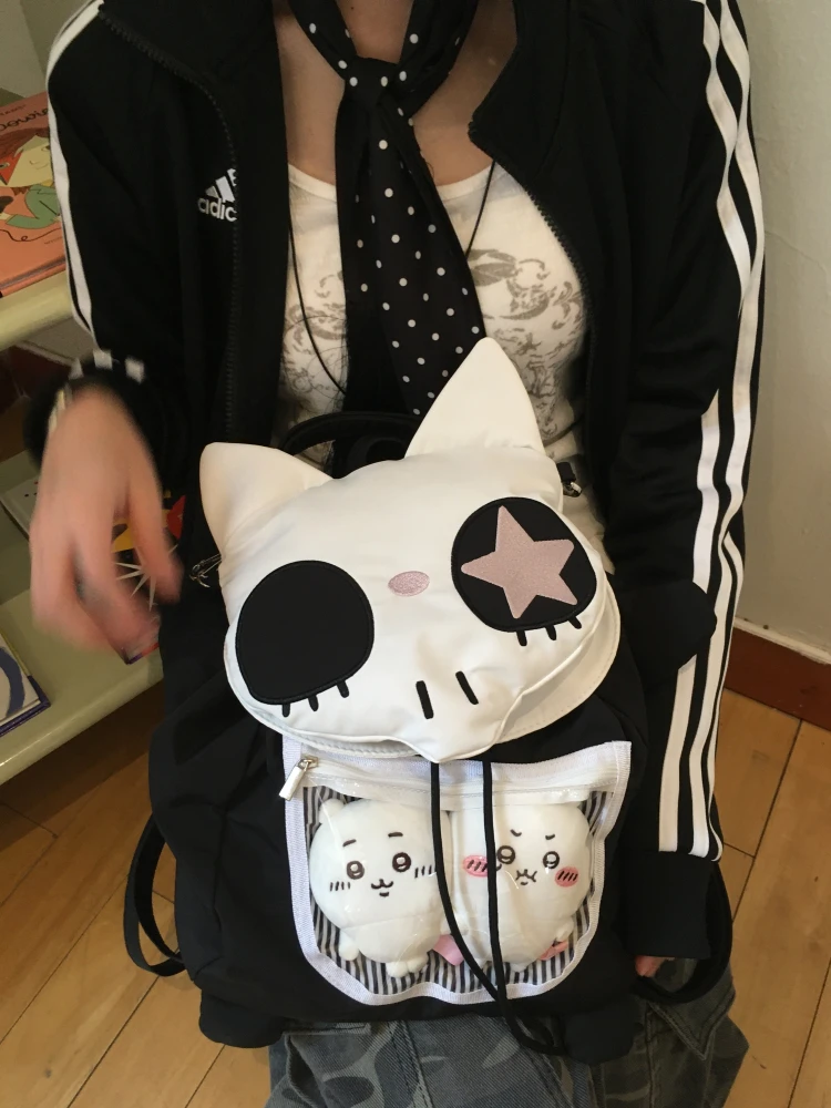 

Японская оригинальная субкультура Y2k, мультяшная голова кошки, двойное плечо, Ltabag, уродливый милый легкий рюкзак на шнурке, нейтральный ветер