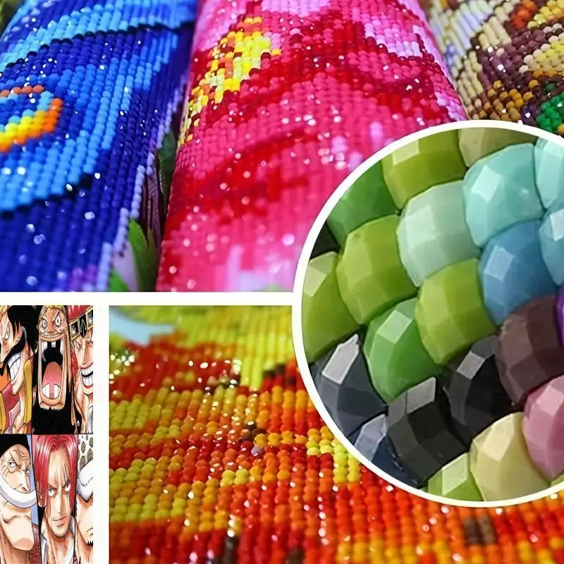 원피스 애니메이션 다이아몬드 페인팅 키트 1개, 5D 풀 드릴 DIY 상징적인 만화 캐릭터 아트 세트, 루피, 샹크스, 화이트비어드 포함