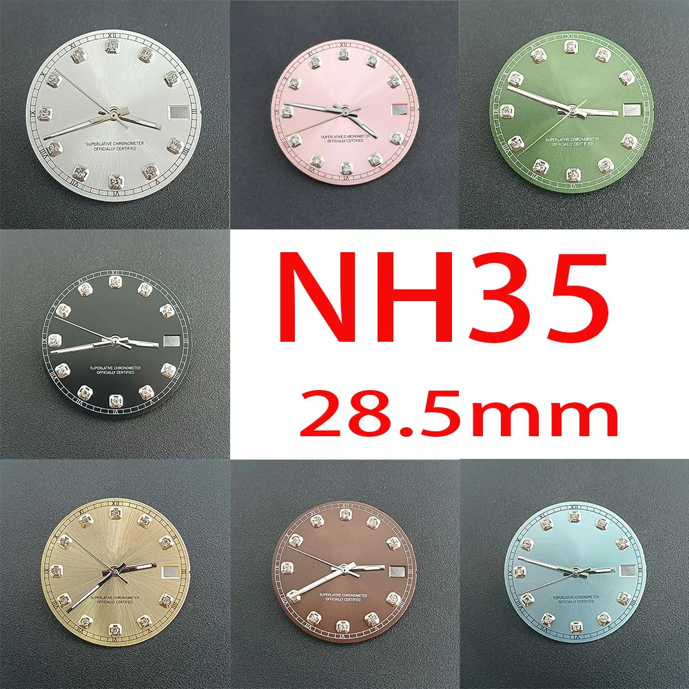 Jam tangan pria NH35 dial 28.5mm safir berlian tombol kuku untuk NH35 NH36 gerakan mekanis otomatis 39mm Aksesori jam