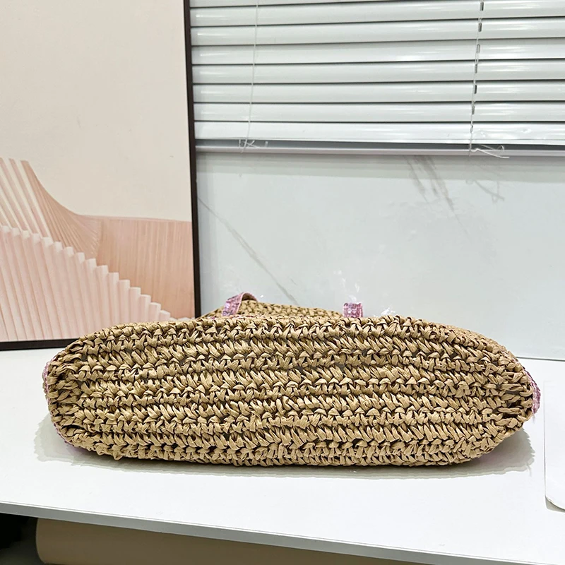 Summer Straw Shoulder Bags for Women Woven Seaside Beach Vacation Shopping Bags Casual Female Shoulder Handbags Totes