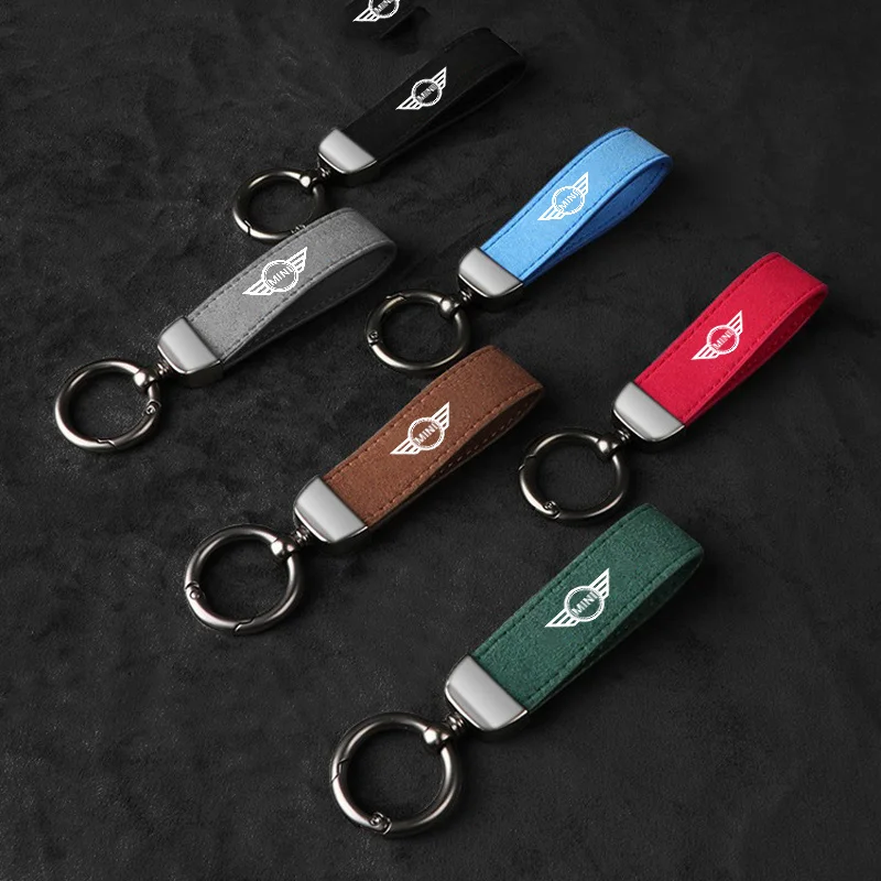 High-Grade Car Suede Leather Keychain Hanging Metal Keyring For BMW Mini Cooper One S JCW F55 F56 F57 F60 Coupe R50 R53 R56 R5