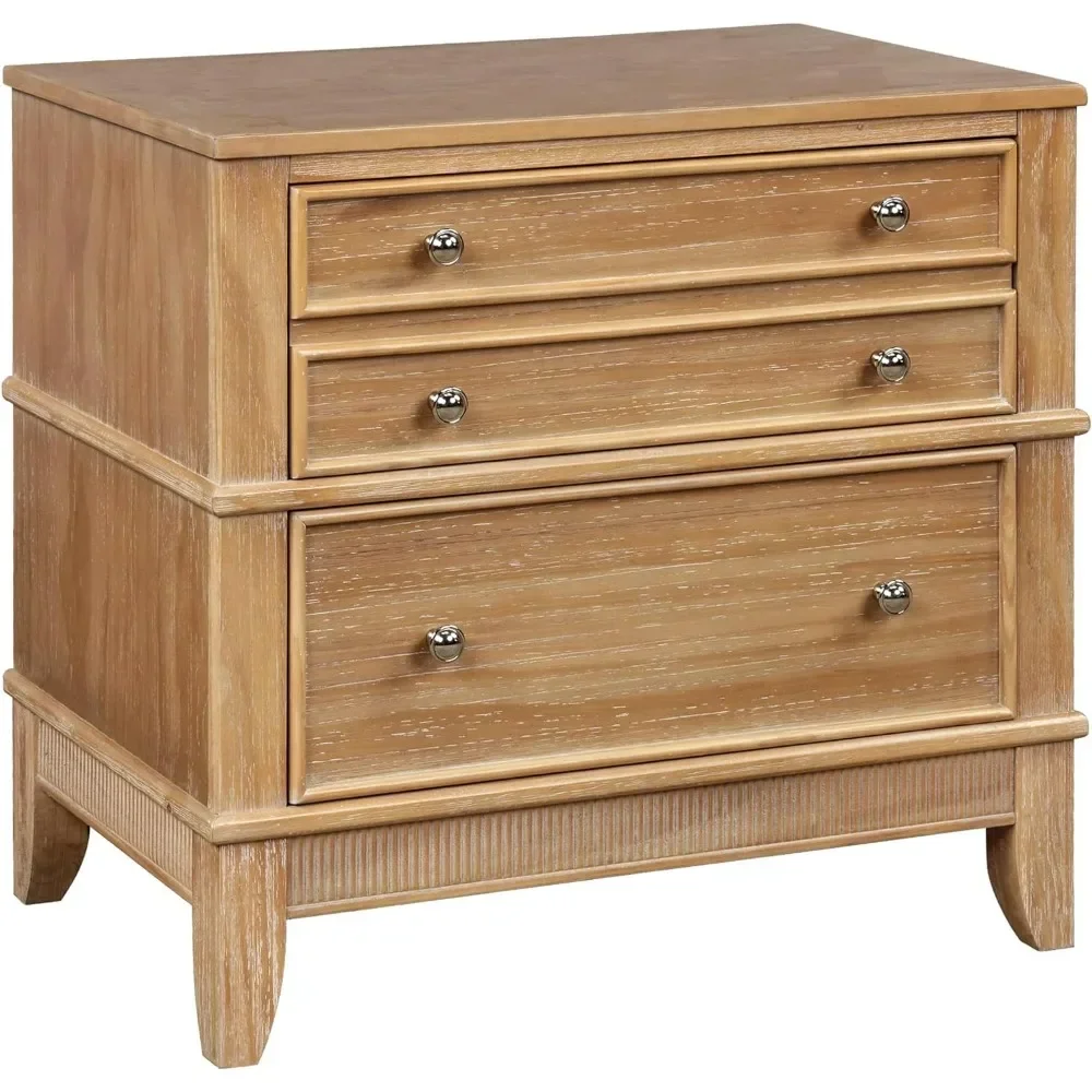 

Nightstand with 3-Drawer, Solid Wood Sofa Side End Table Bedside Nightstands with Silver Finish Handle, Nightstand