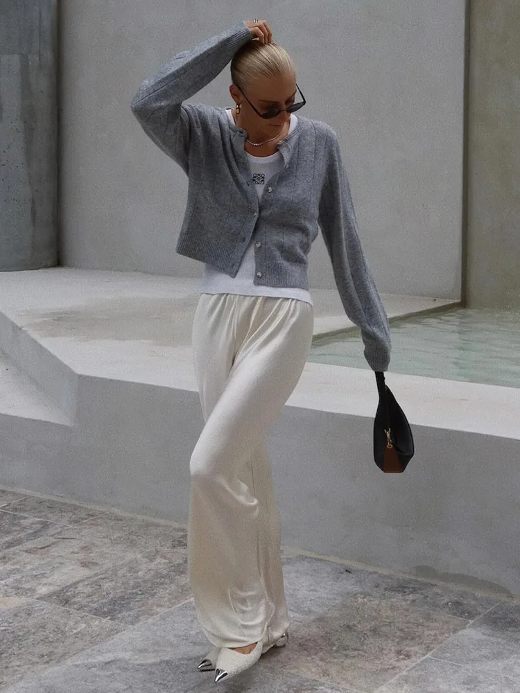 Elegant Knitted Cardigan for Women Fashion Single Breasted Slim Jacket Coat Autumn Long Sleeve Knitwear Tops 2024 Solid Outwear