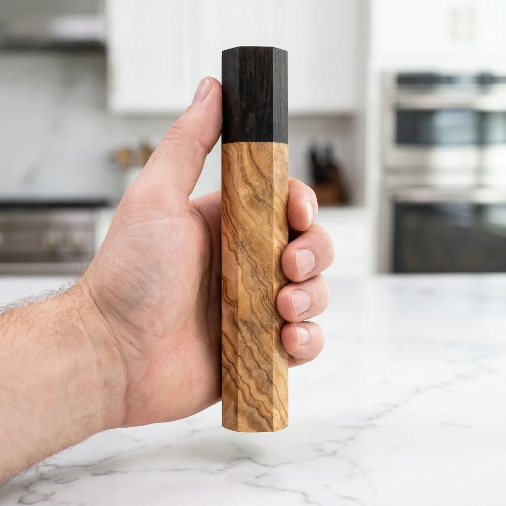 Olive Wood & Ebony Spliced Wood Blank, Unfinished Hardwood Raw Material, DIY Hand‑crafted Handle Making Blanks
