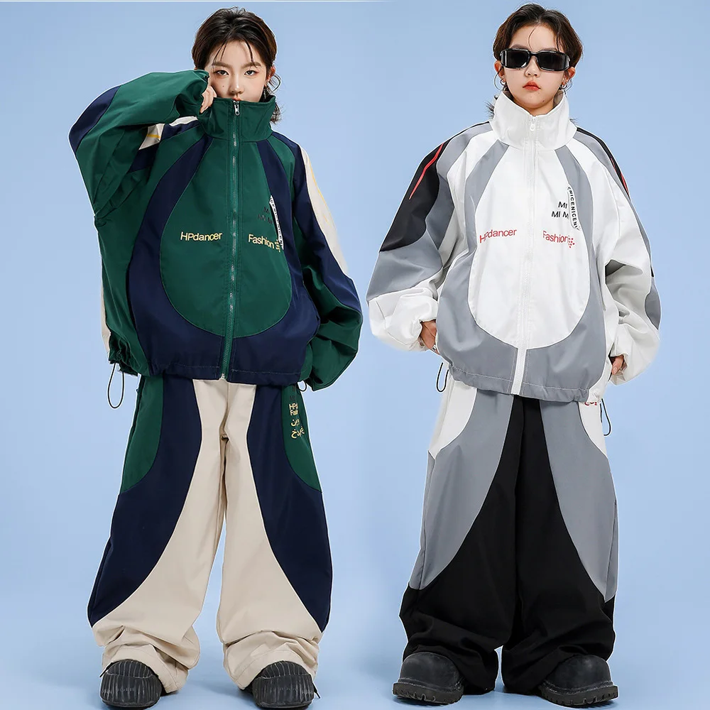 Children Boy Girl Streetwear Hip Hop Splice Fashion Loose Casual Sport Jacket Pant Sets Kids Coat Trousers Tracksuits Clothes