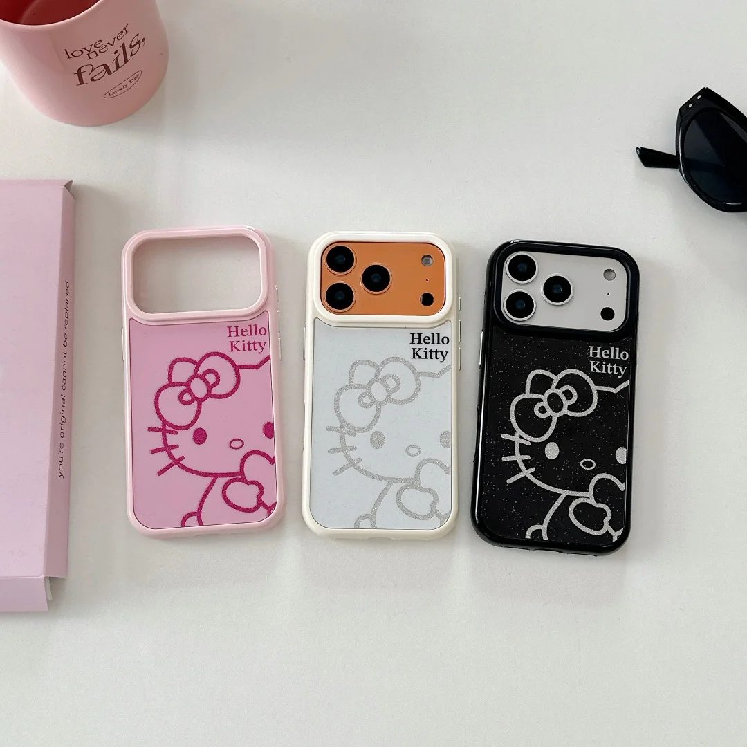 

Ins Cute Hello Kitty shining Phone Case For iPhone 17 Pro Max 16 15 14 13 Pro Max Plus Y2K Cartoon Head Portrait Phone Case