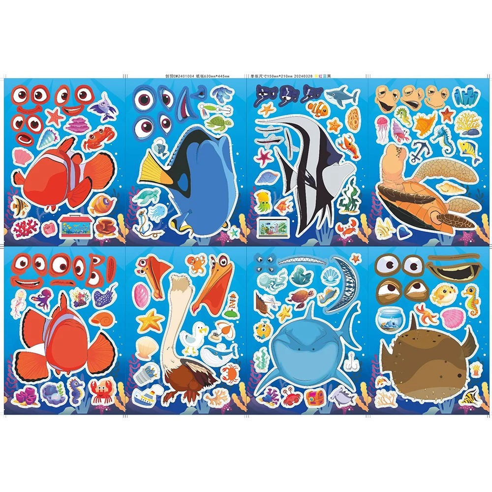 Disney Finding Nemo-Juego de pegatinas de rompecabezas para niños, juego de manualidades para hacer una cara, manualidades, juguete educativo, regalo de fiesta, 8 o 16 hojas