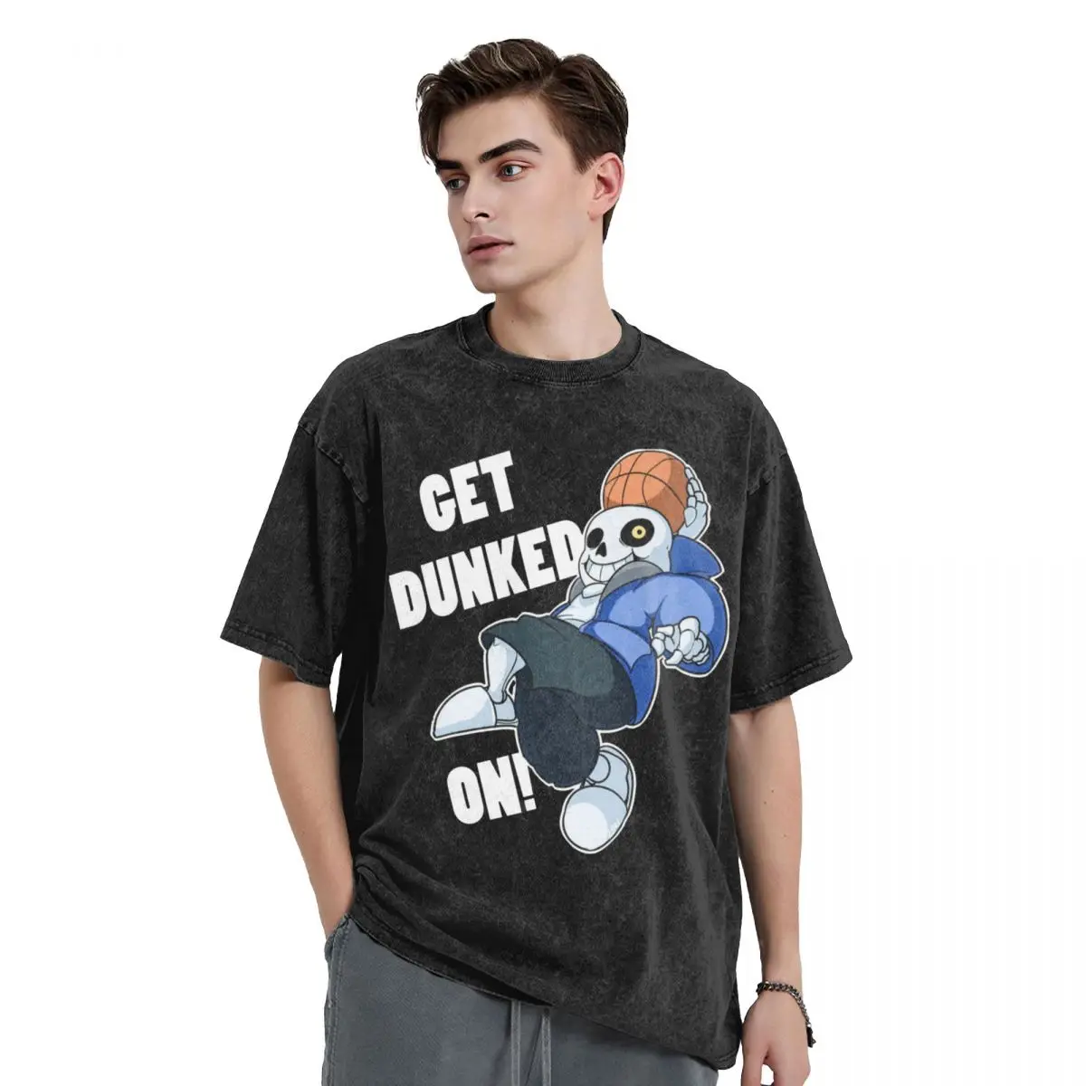 Sans Undertale Get Dunked On Washed T Shirt Streetwear Hip Hop T-Shirts Tees Tops Men Women 100% Cotton Harajuku Graphic Printed