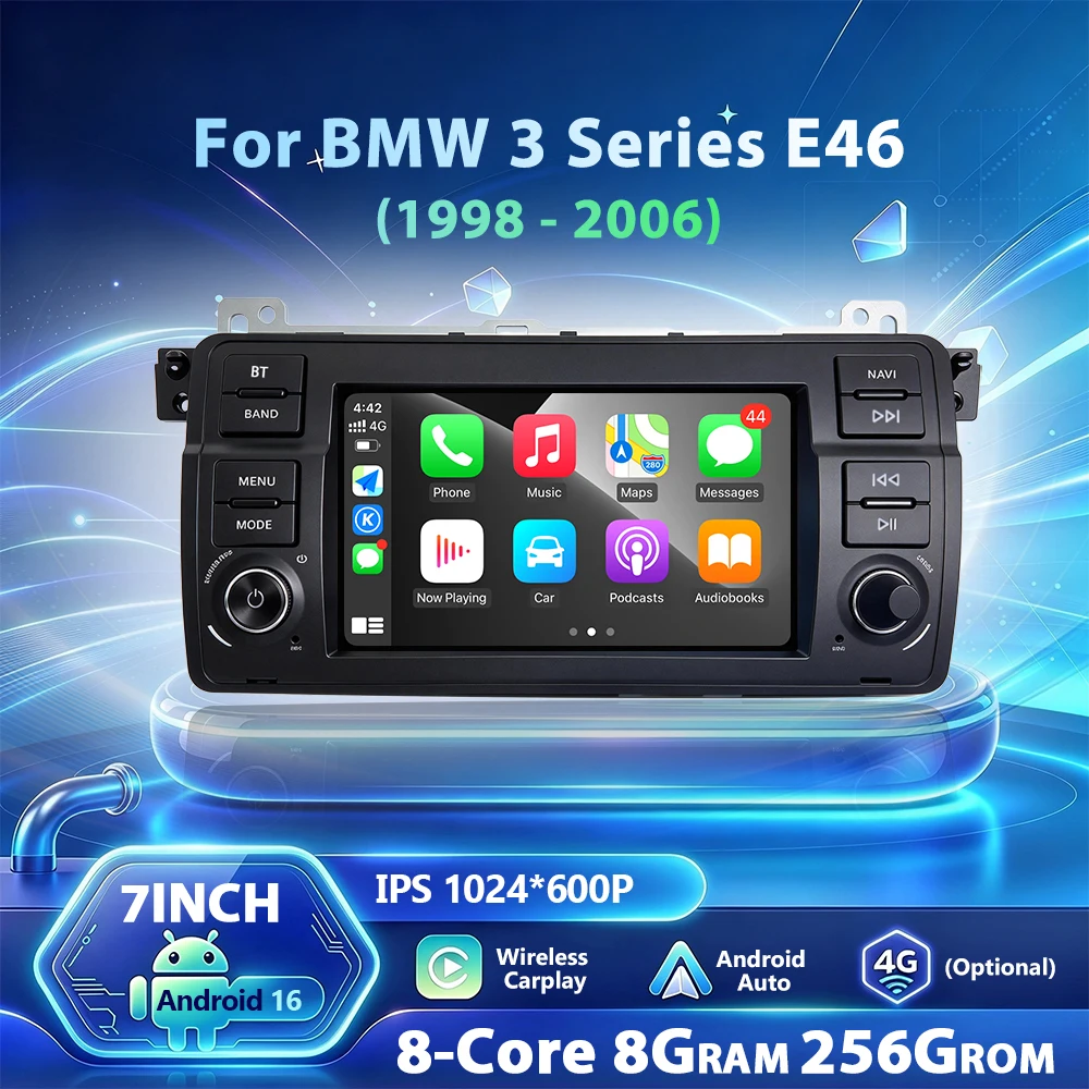 Navigation GPS Android 16 for BMW 3 Series E46 1999-2005 Wireless CarPlay Car Radio Multimedia Video Player Head Unit Wifi BT 7