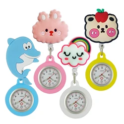 YiJia Lovely Dolphin Cartoon Puppy Retractable Badge Reel Pocket Watches for Nurse with Rubber Protect Case