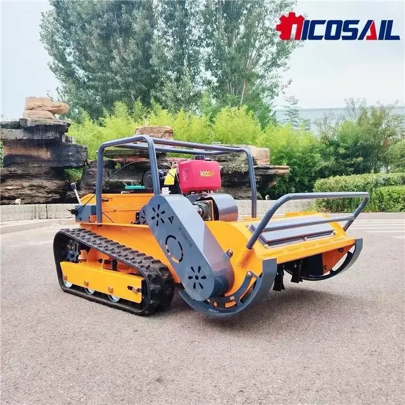 

Multi functional remote-controlled industrial grade lawn mower with 1000mm wide steep slope automatic 2500 watt power and 24V ba