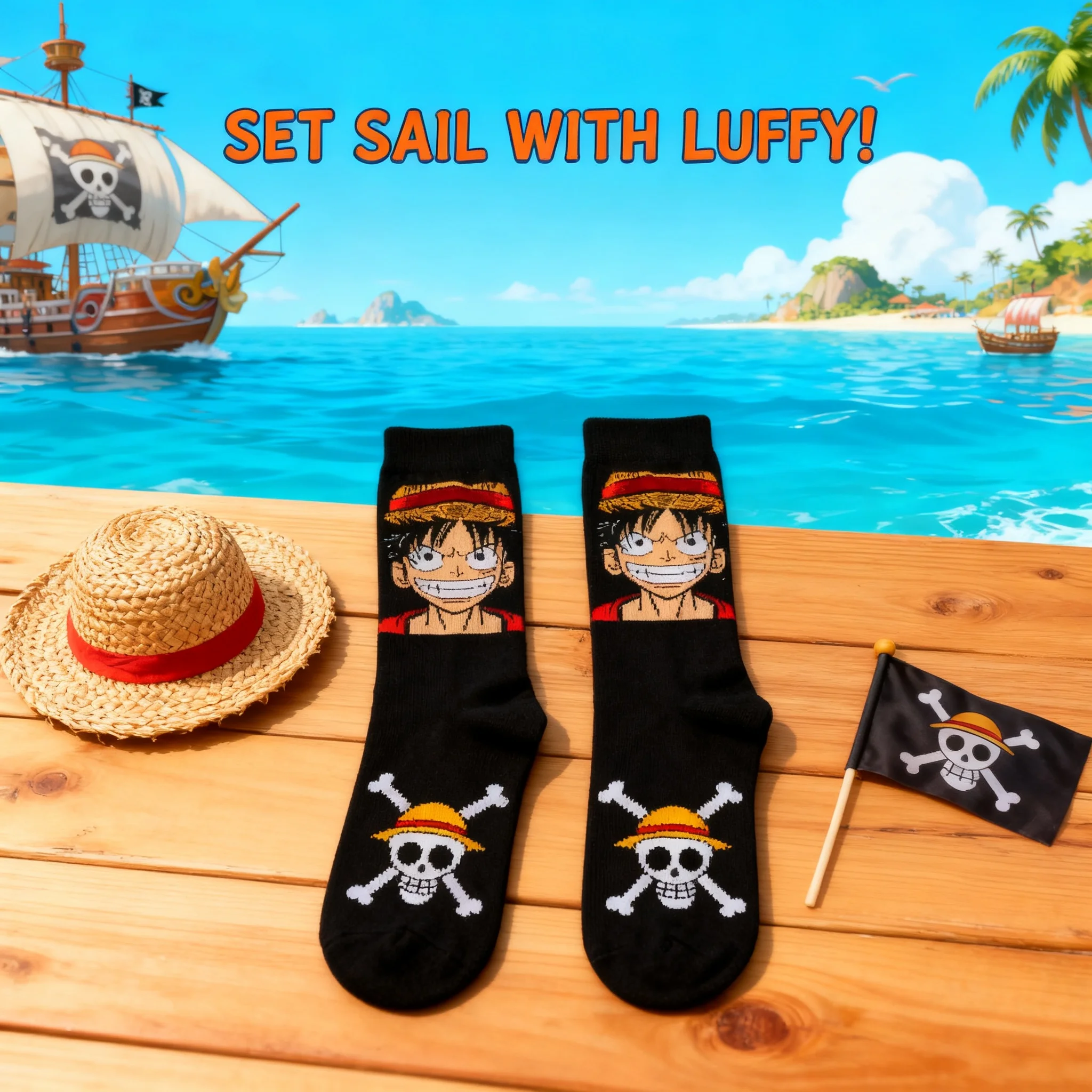 

One Piece Anime Cartoon Creative Printed Casual Socks Fashionable Breathable Mid Calf Socks for Men Women Boys Girls Unisex
