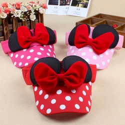 Disney Hat Minnie Mouse Cartoon Hat Minnie Bow Sunscreen Empty Top Hats for Girls Summer Outdoor Sun Protection Visor Cap Gifts