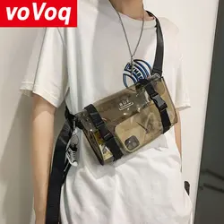 Bolso cruzado coreano de moda para hombre, transparente, negro, con tapa, PVC, traje de trabajo de un solo hombro, máquina capaz, bolsa de salto para club nocturno