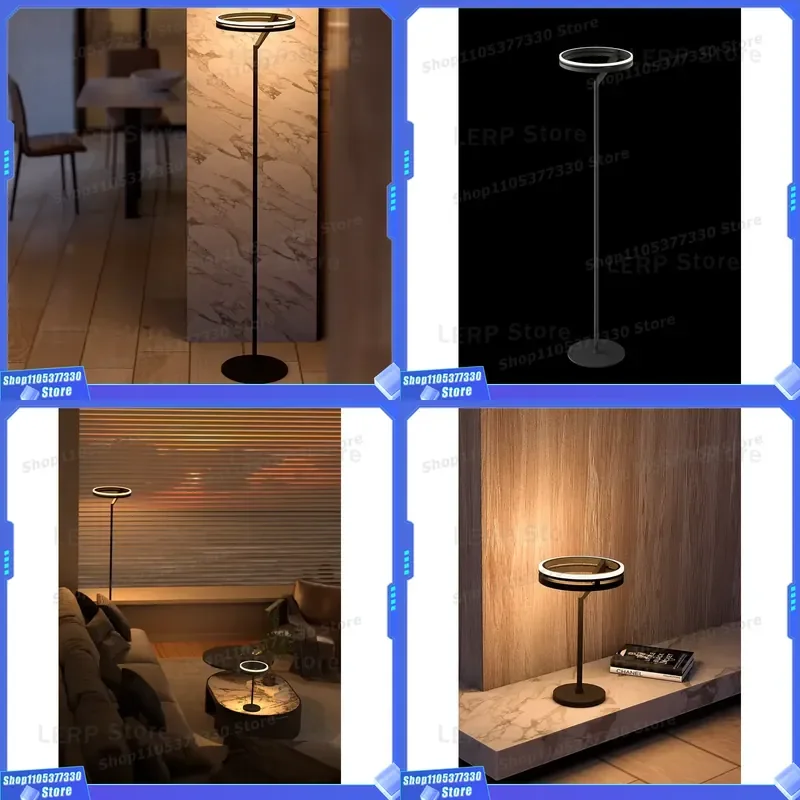 Modern Simple LED Floor Lamp Round Decorative Aluminum Vertical Standing Light Touch Sensitive Control for Living Room