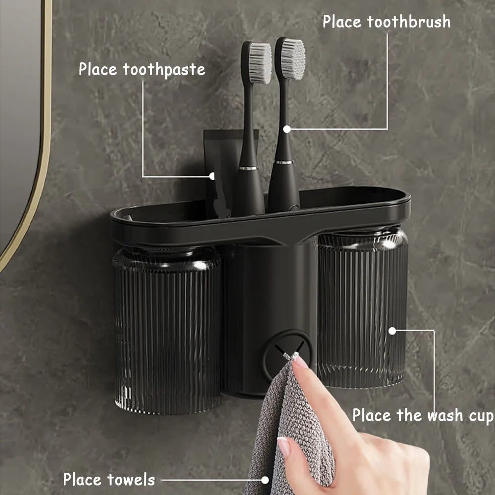 Wall Mounted Toothbrush Holder With No Punching Washing Cup Clean Hygienic Space Saving Suitable For Families Bathrooms