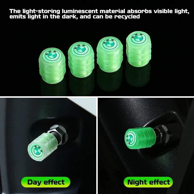 4Pcs Car Luminous Tire Valve Caps Tyre Fluorescent Accessories For BMW Performance E30 E34 E53 E61 E62 E93 GT G30 G20 G05 G11 X7