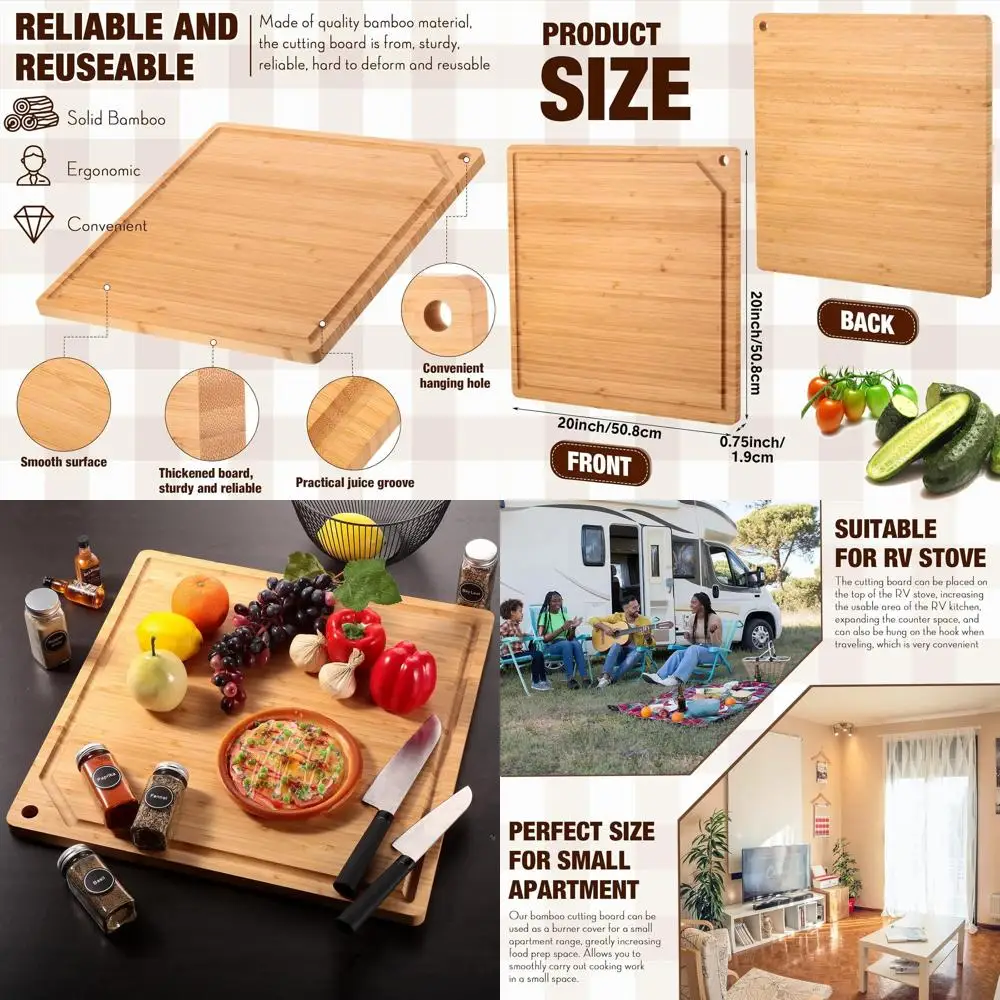 

Бамбуковая разделочная доска с отверстием и пазом, квадратная крышка горелки 20x20 для кухни на колесах