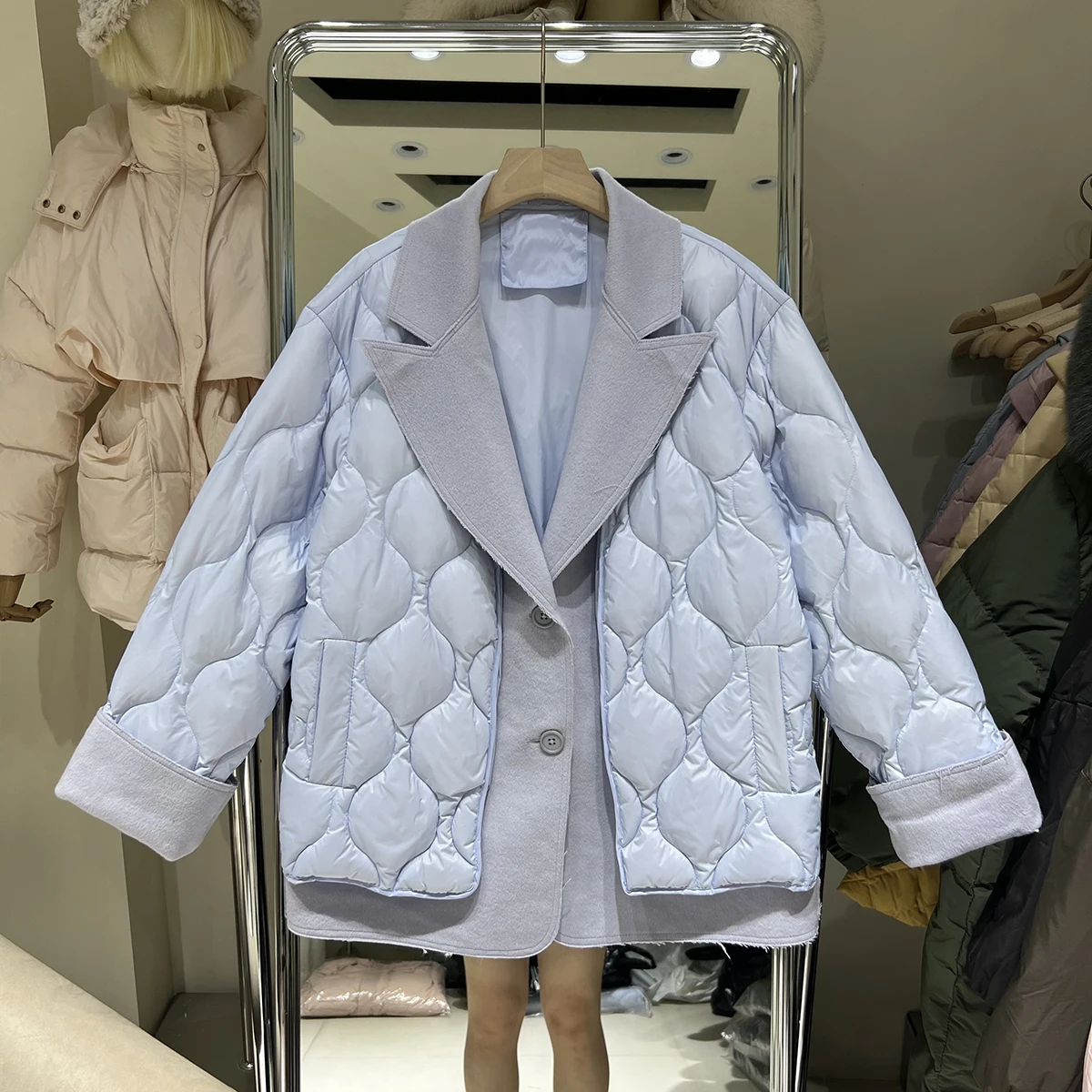 2024 Fashion Patchwork Down blazer donna inverno colletto rovesciato allentato caldo leggero elegante ufficio signora Outwear cappotti top