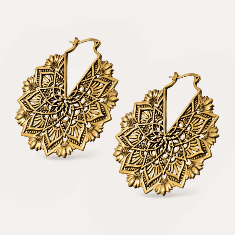 Geometry Vintage Pendant Ancient Silver Color Hollow Gold Flower Pendant Earrings Perforated Pendant Statement Jewelry