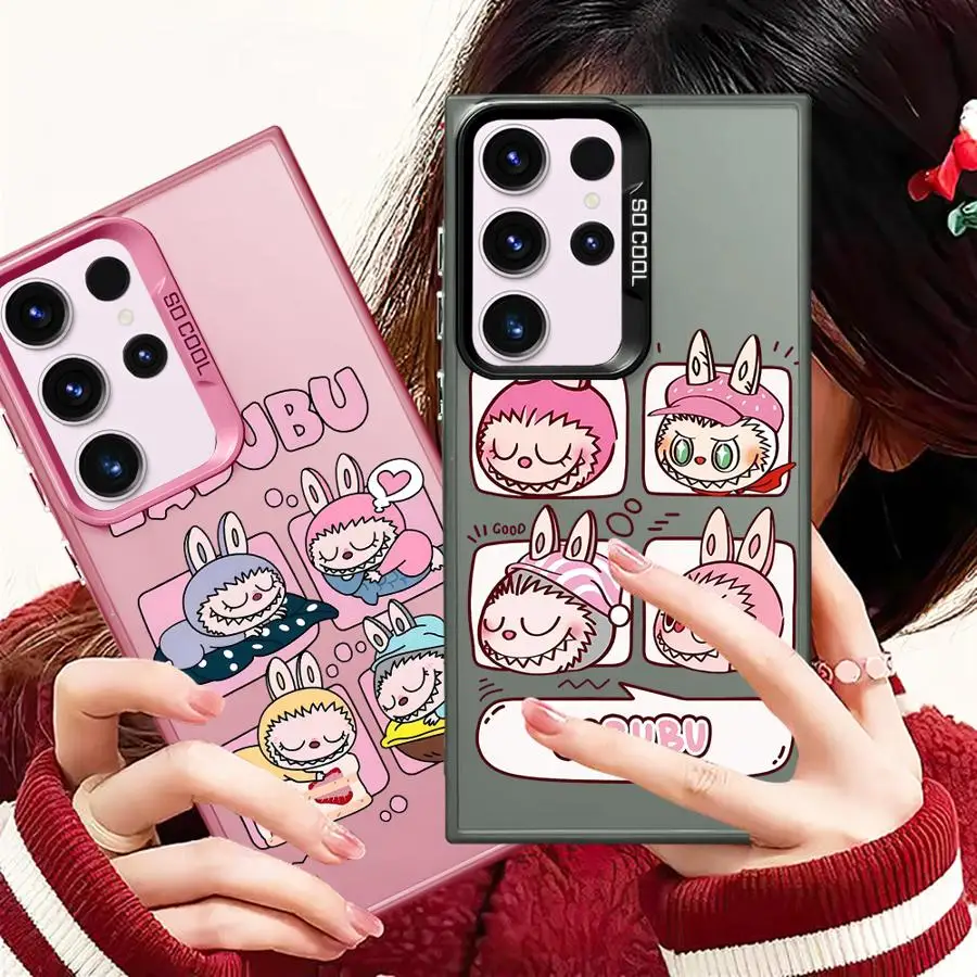 Cute Pink Labubu Phone Case for Samsung Galaxy S24Ultra S23 FE Note 20 Ultra S20 S21 S22 Plus S20fe S23Ultra Plating Shell