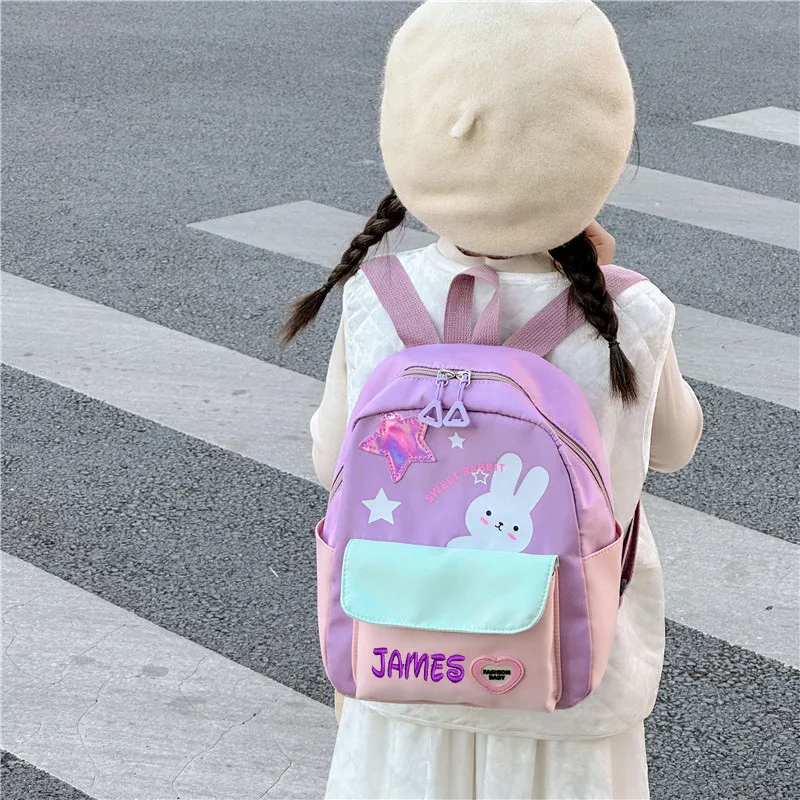 Personalized Name Children's Backpack Fashionable and Leisure Girls' Kindergarten Travel Cartoon Cute Little Rabbit Bag