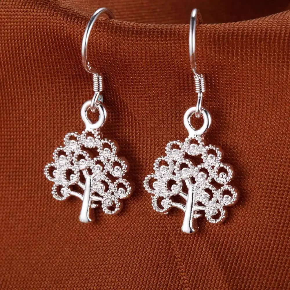New Korean Fashion 925 Sterling Silver Fine Tree Pendant Necklace Earrings Jewelry Sets For Women Party Wedding Holiday Gifts - view 4