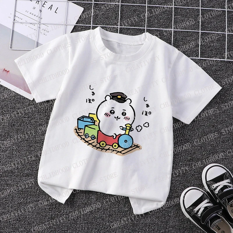 Chiikawa Children T-shirt Kawaii Usagi Hachiware T Shirt Cartoon Anime Tee Shirts Kid Boys Girls Casual Clothes Short Sleeve Top