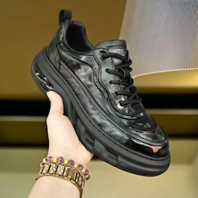 

Men Leather Casual Shoes Air Cushion Thick Sole Platform Sneakers Business Office Shoes Height Increasing Winter Warm Footwear