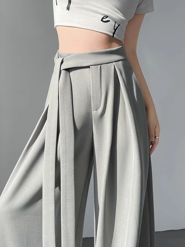 

Женские брюки Ele с высокой талией и широкими штанинами, весенне-осенние, с поясом, струящиеся, прямые, повседневные, в пол