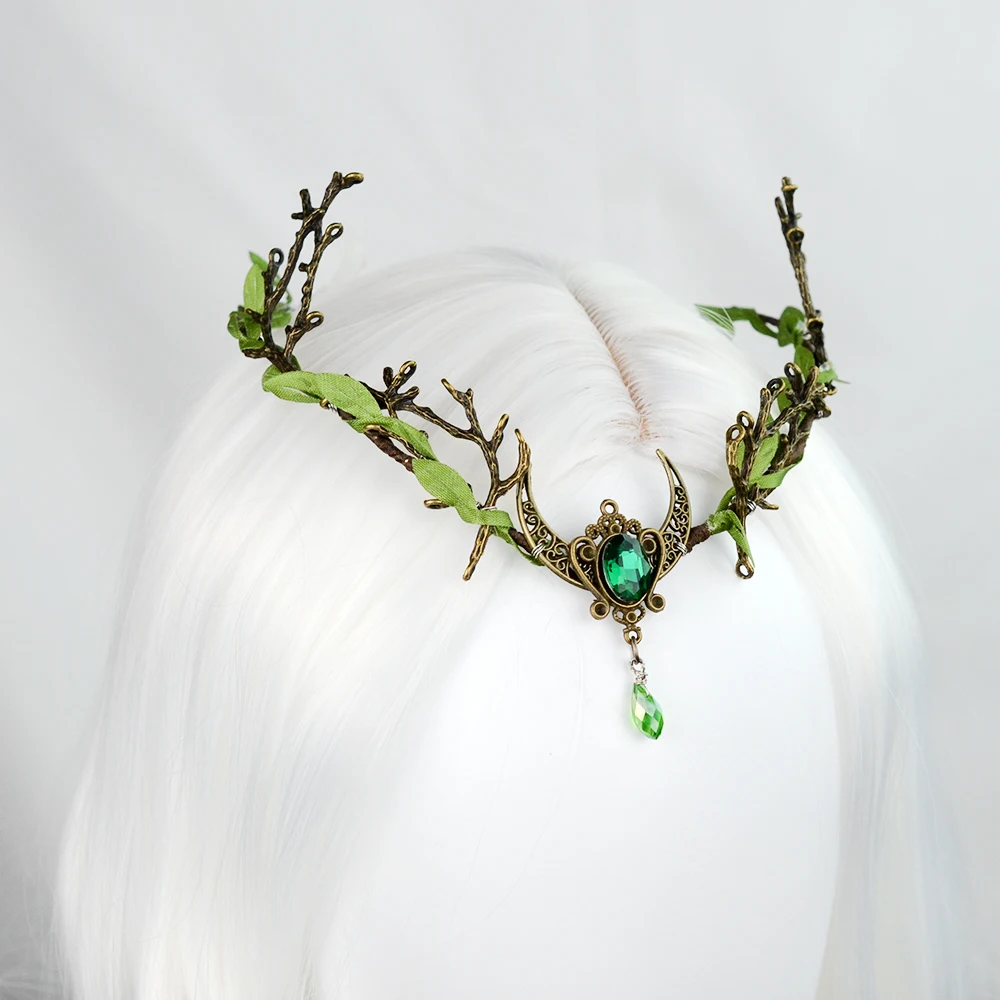 Fairy Forest Woodland Moon Leaves Hair Tiara Elvish Hairband Elf Branch Crown For women