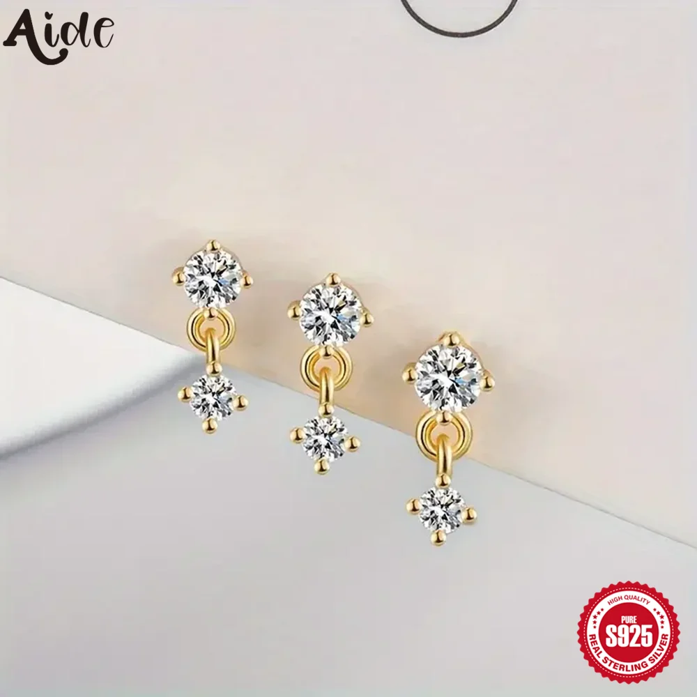 Aide 1PC Ins Simple Flat Head Pierced Stud Earring Women 925 Sterling Silver 4 Colors Zircon Marquise Earring Party Gift Jewelry