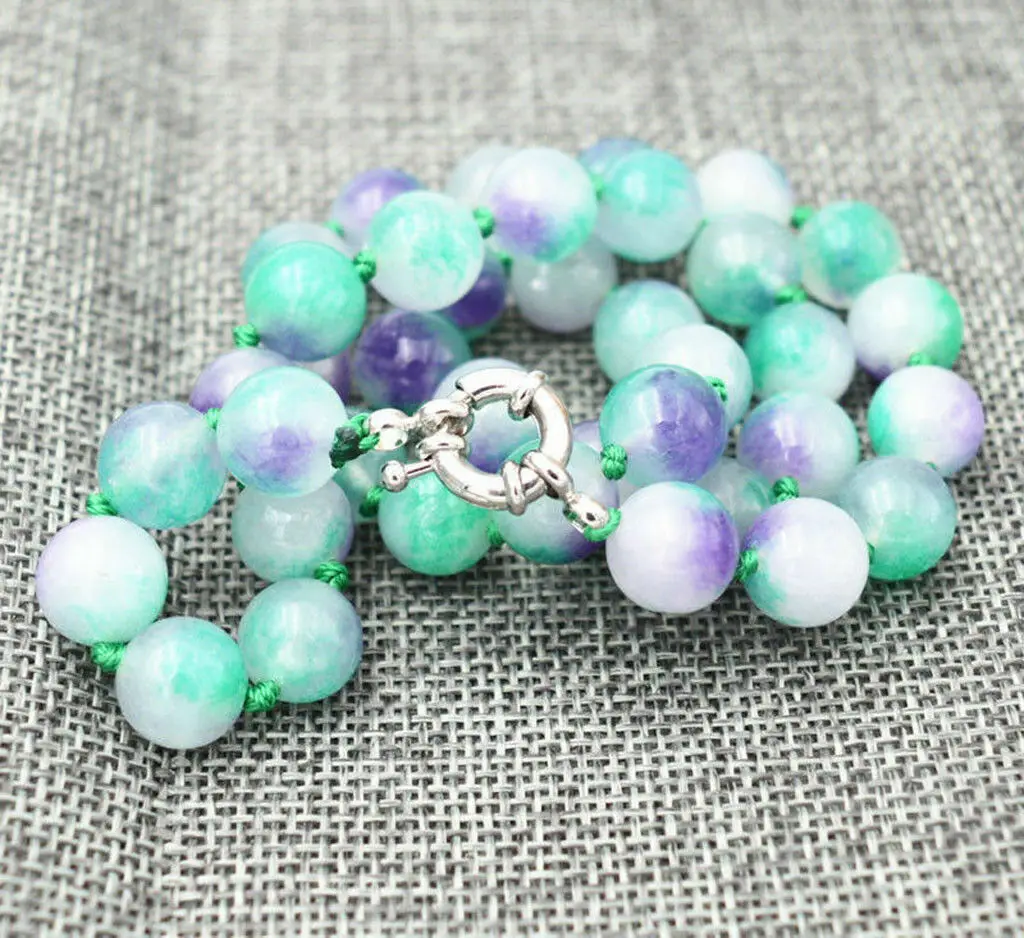 Handmade 10mm Multicolor Jade Round Gemstone Beads Knotted Necklace 18''
