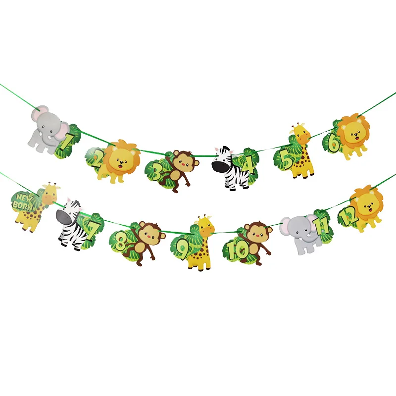 Jungle Animal Theme 1-12 Months Photo Frame Banner Baby 1st  Birthday Decorations Baby Boy Girl My First One Year Party Supplies image 4