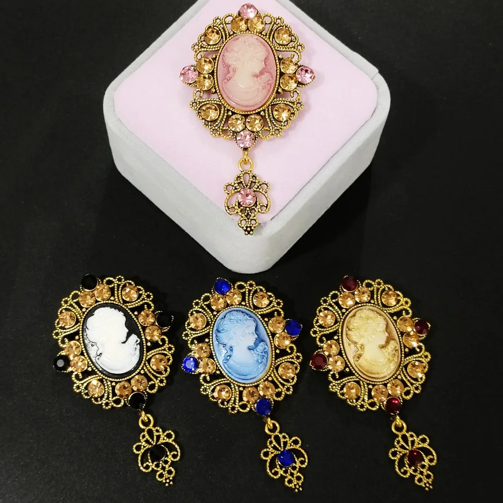 SHMIK Vintage Palace Style Relief Beauty Pendant Crystal Badges Brooch For Women Elegant Retro Middle Design Pin Jewelry
