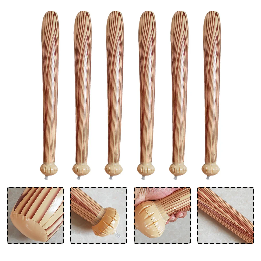 

6pcs Inflatable Baseball Bat Thick Wood Strip Design For Kids Party Supplies Birthday Decoration Sports Themed Cheer Props Pvc