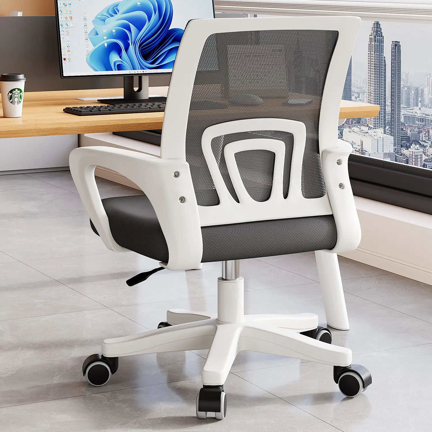 & Ergonomic Swivel Office Chair, Adjustable Height Mesh Computer Chair with Lumbar Support for Home Office, Meeting Room, Dorm