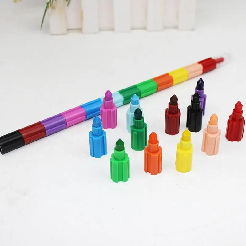 Rainbow ดินสอซ้อนกันได้ Crayons สายรุ้งของขวัญปาร์ตี้ Crayon 12-สี Building Block ดินสอสีสันสดใสสำหรับเด็กวัยรุ่น