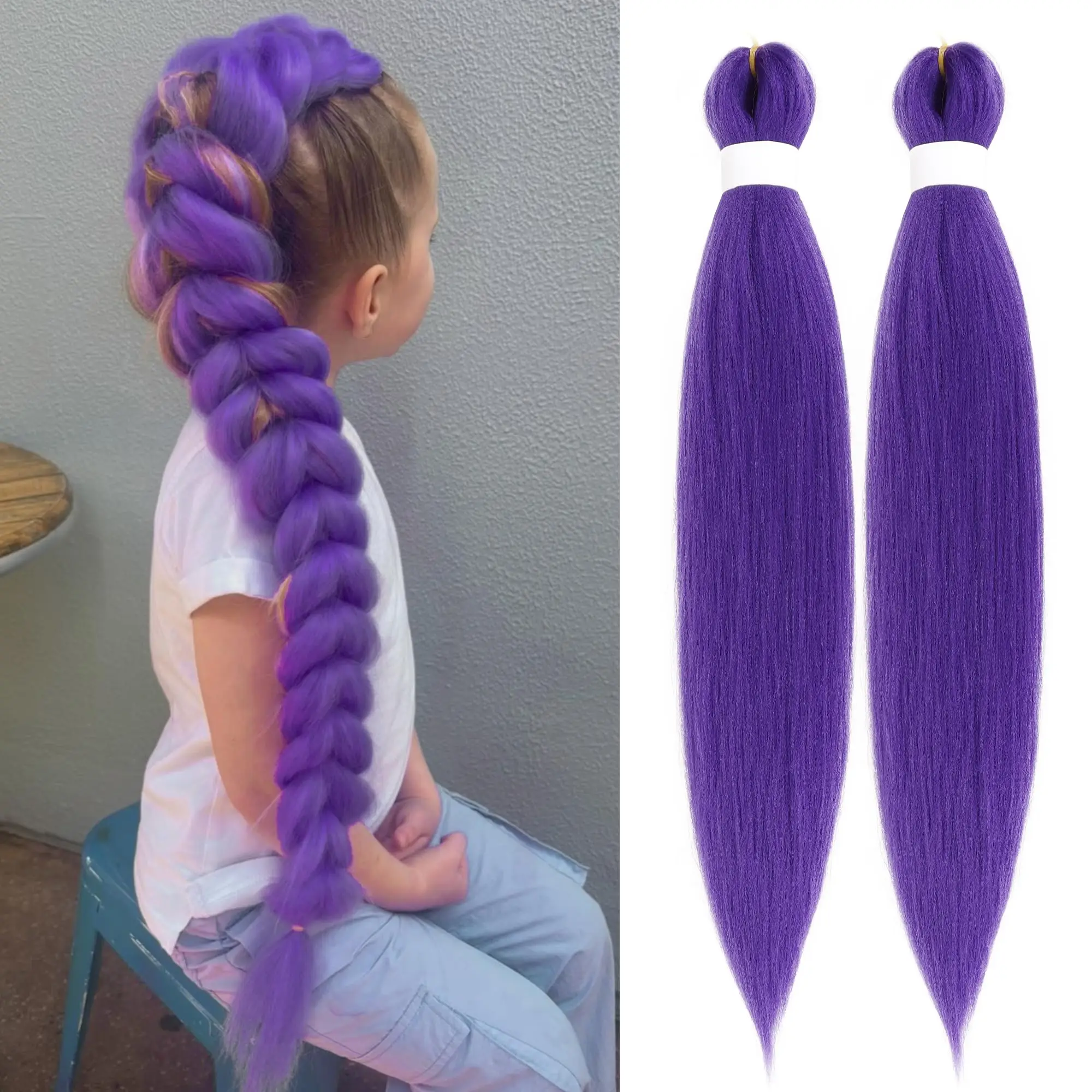 Long Purple Braiding Hair Pre Stretched Synthetic Braiding hair Extensions for Braids, Purple Hair Extensions for Stage Party Ha